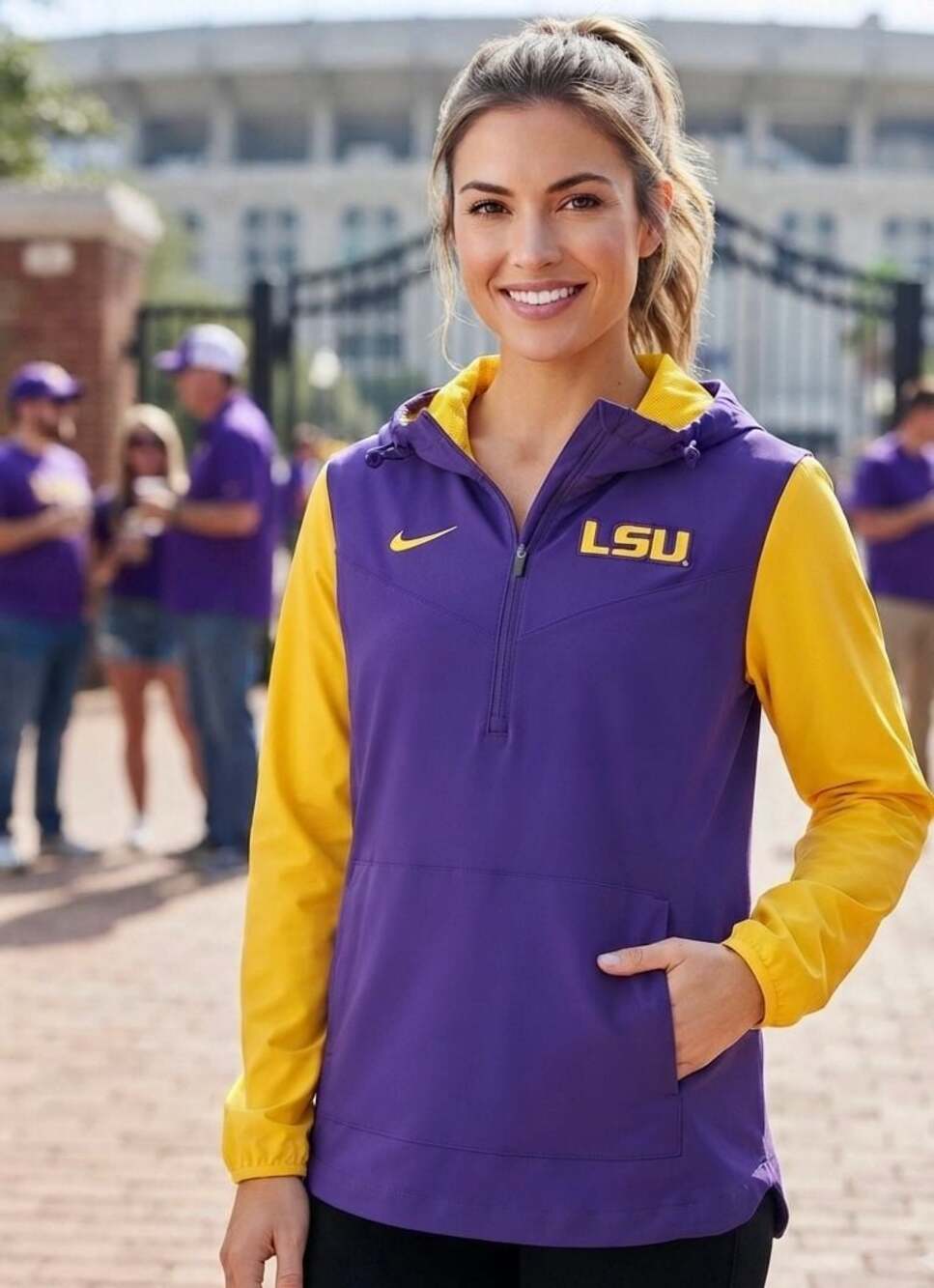 LSU Tigers Nike 1/2-Zip Hooded Windbreaker Jacket — Women's Small